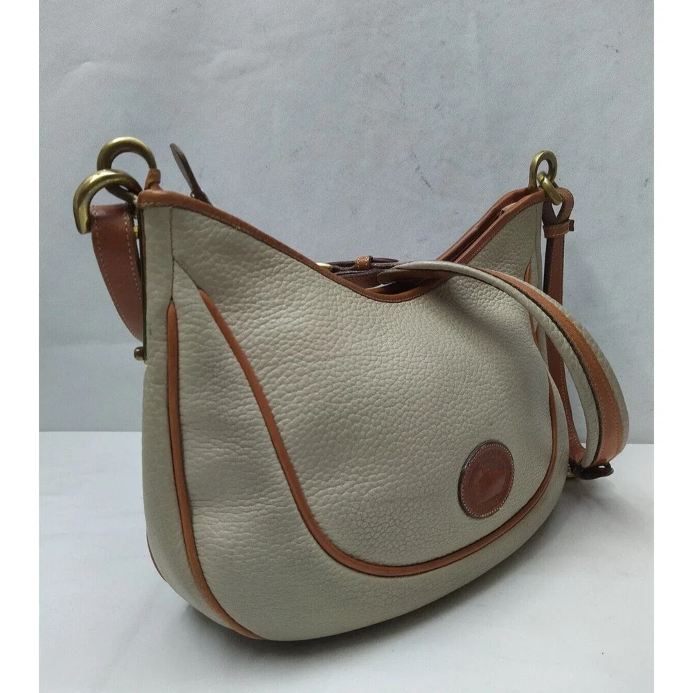 Dooney & Bourke Ivory Pebbled Leather Zipper Hobo Shoulder Bag - Vintage